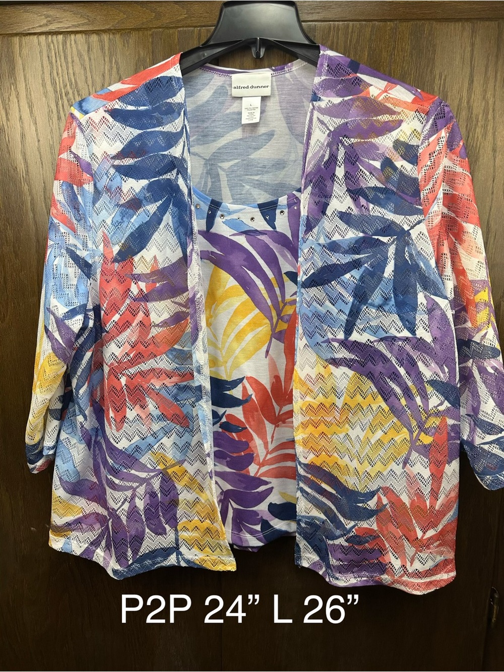 Alfred Dunner Multicolor Leaf-Print Open-Front Jacket & Tank Set